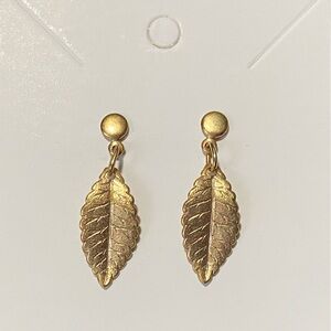 Vintage Gold Plated Leaf Dangle Stud Earrings